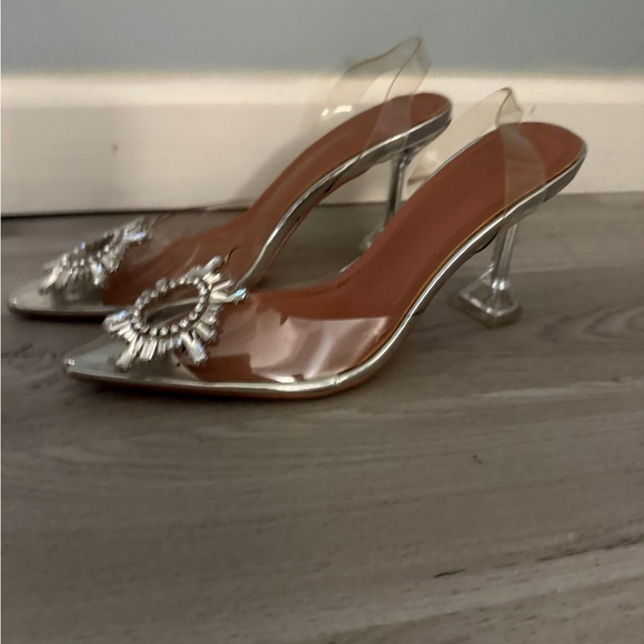Amina Muaddi Transparent and Silver Embellished Heels - Picture 5 of 12